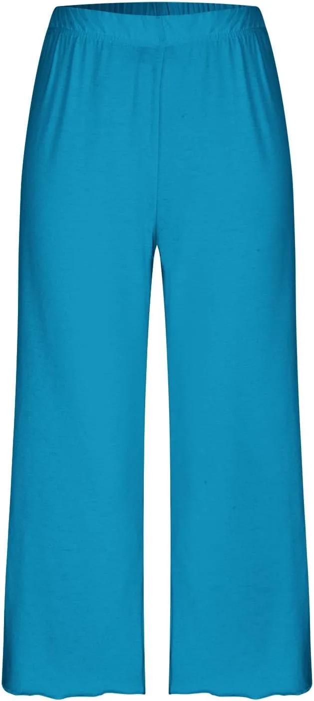 Womens Capri Pajamas Set 2 Piece Summer Lounge Sets Short Sleeve Round Neck Tops Soft Cropped Pants Comfy Sleepwear