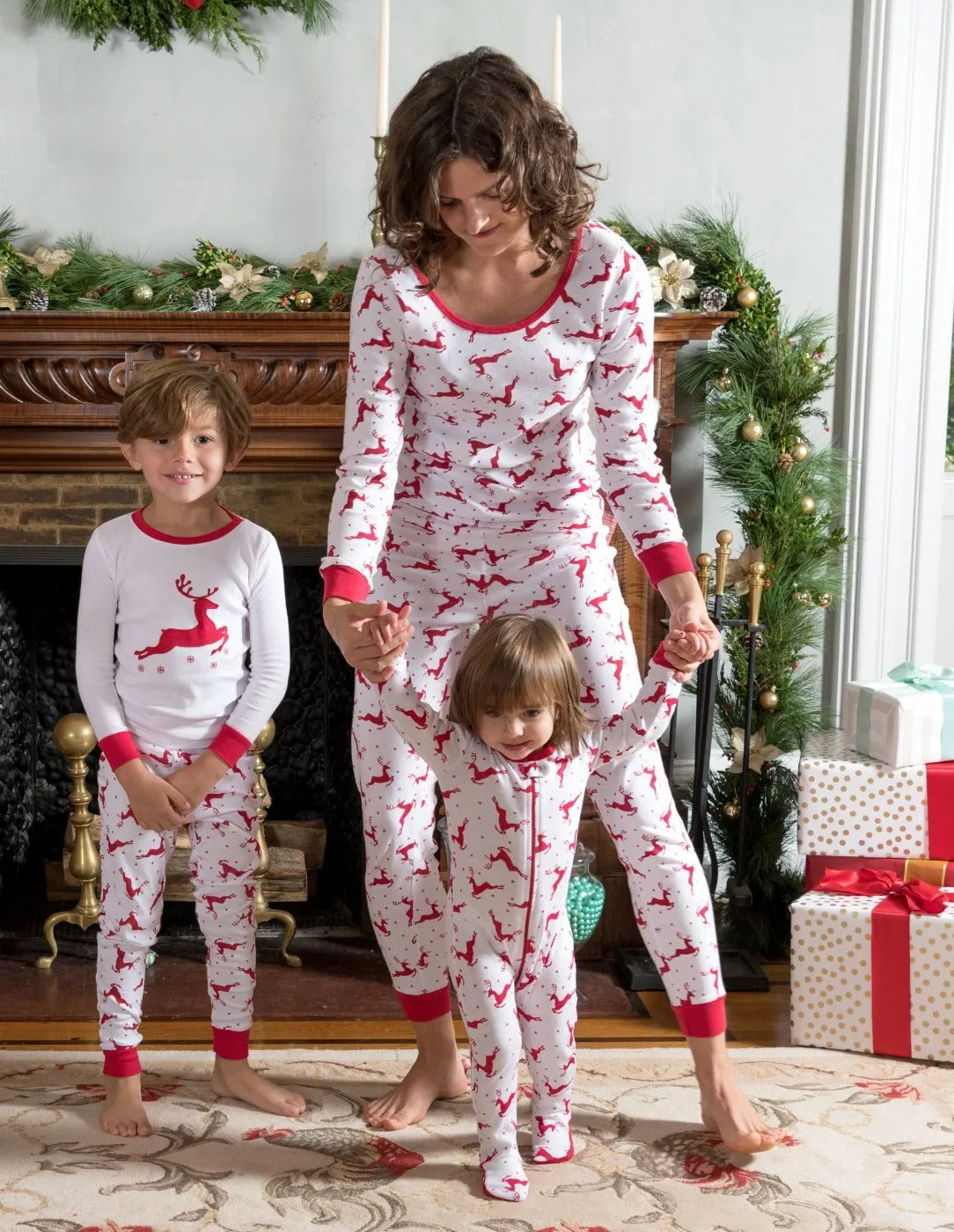Women's Cotton Red & White Reindeer Pajamas