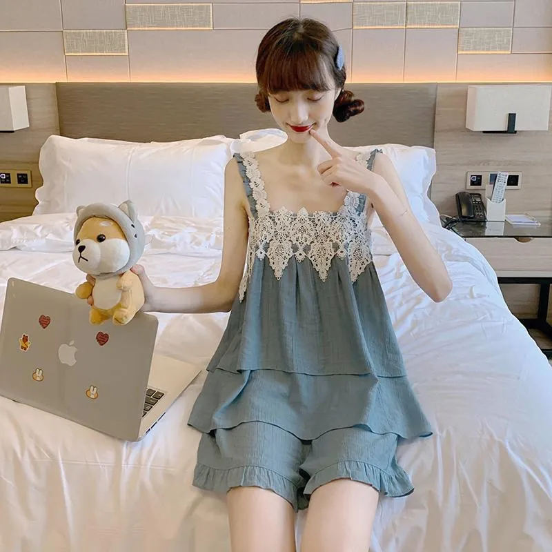 Women's Cute Double Lace Loose Pajamas