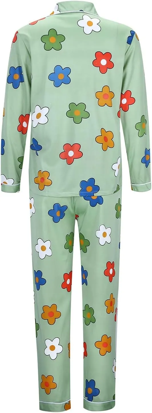 Womens Cute Plus Size Pajamas Set Long Sleeve Button down Floral Printed Sleepwear Nightwear Soft Pjs Lounge Sets