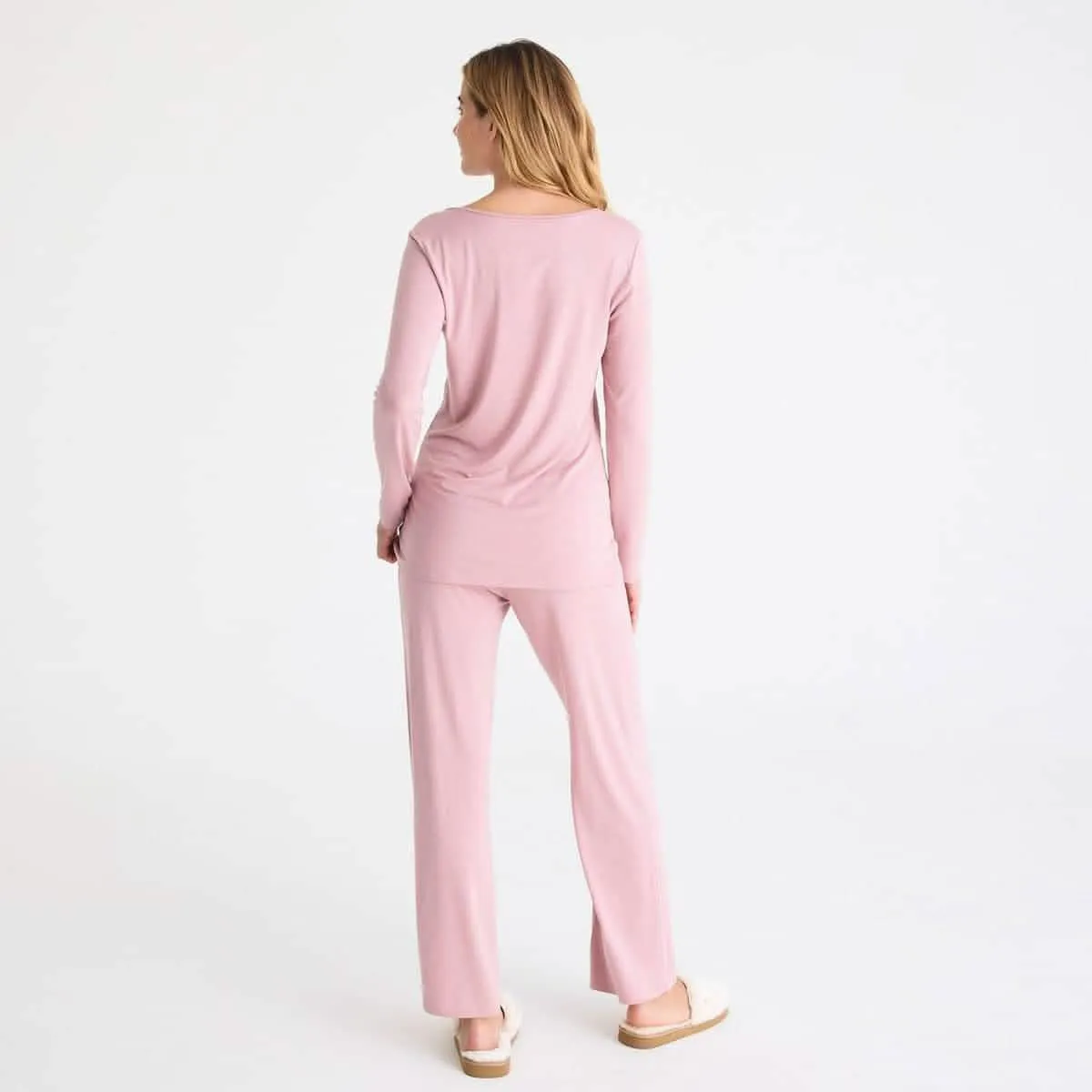 women's desert pink modal magnetic signature long sleeve pajama set