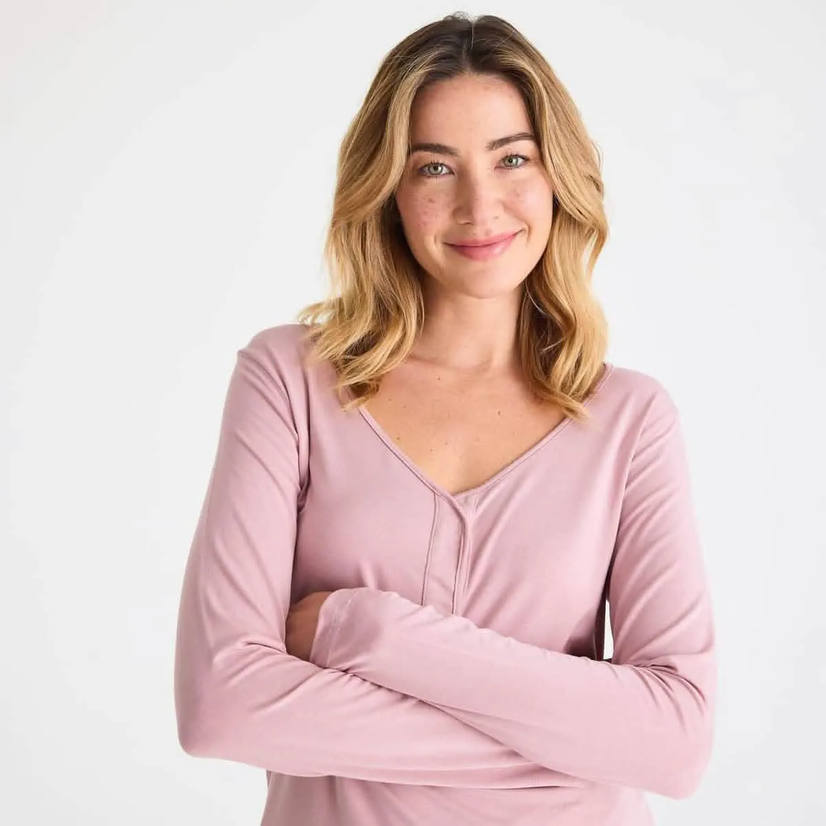 women's desert pink modal magnetic signature long sleeve pajama set