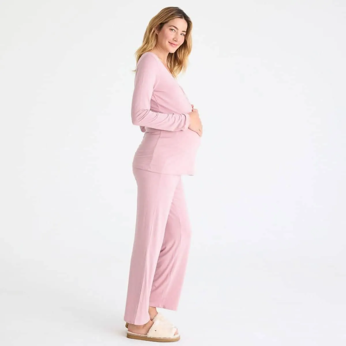 women's desert pink modal magnetic signature long sleeve pajama set