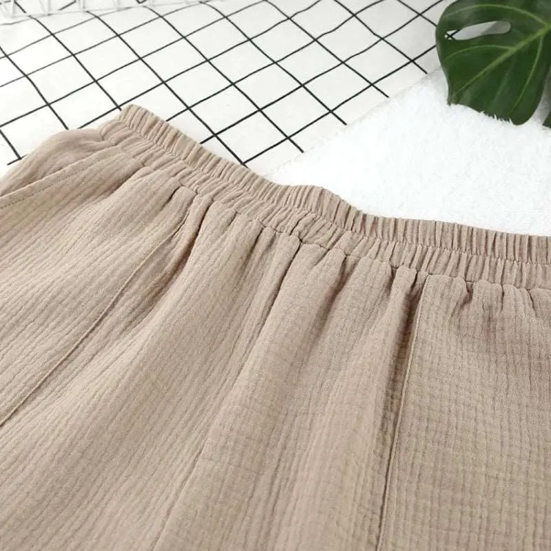 Women's Double-layer Gauze Short Sleeved Shirt, Bra Top and Shorts Loungewear Set