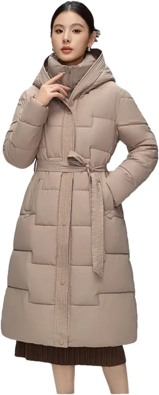Women's Elegant Temperament Down Cotton Coats Long Winter Jacket Puffer Parkas Hooded Cotton Coat Overcoat