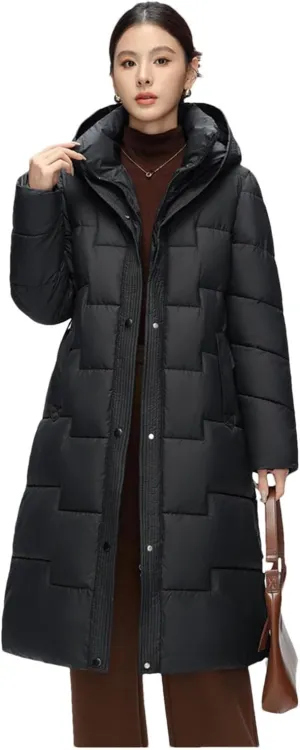 Women's Elegant Temperament Down Cotton Coats Long Winter Jacket Puffer Parkas Hooded Cotton Coat Overcoat