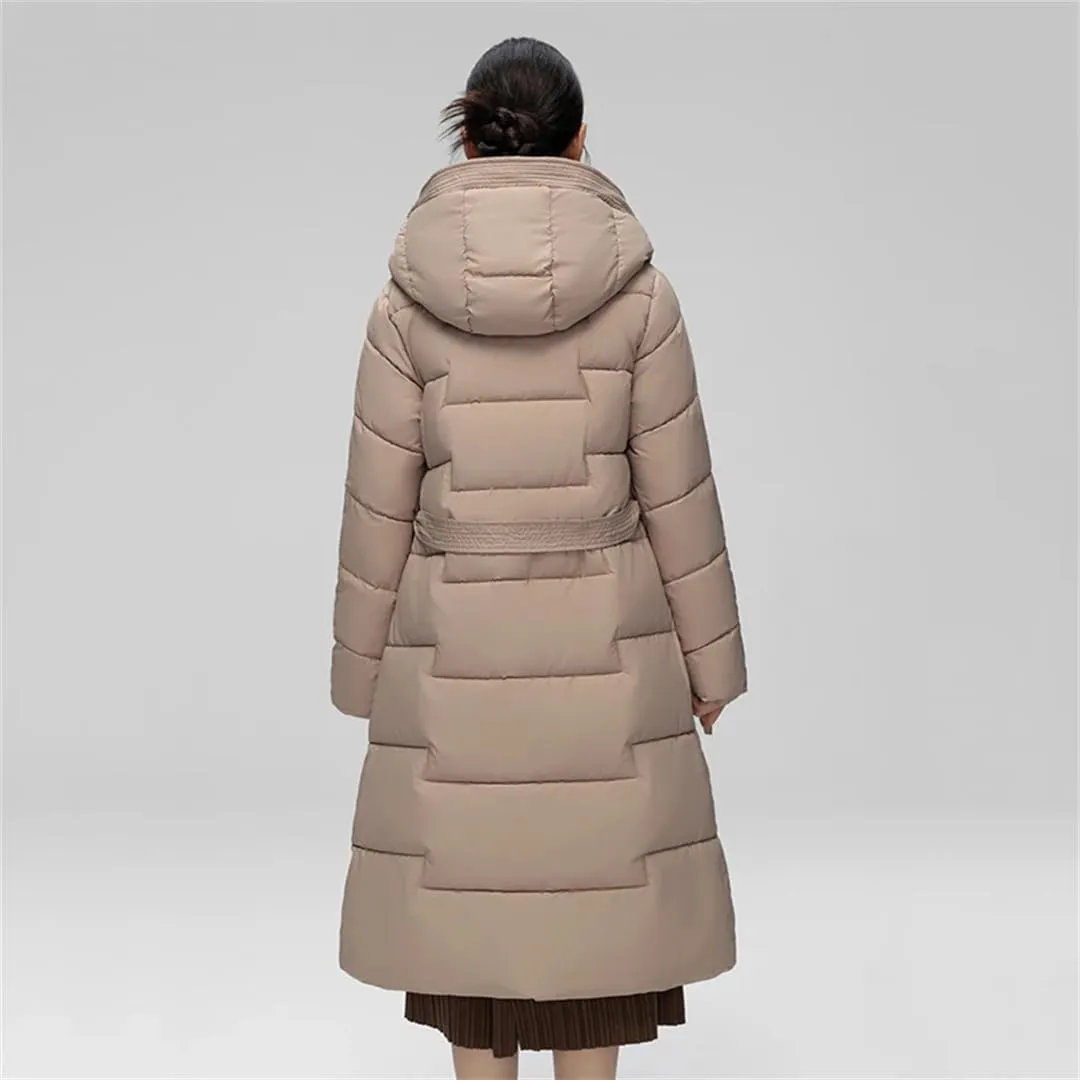 Women's Elegant Temperament Down Cotton Coats Long Winter Jacket Puffer Parkas Hooded Cotton Coat Overcoat