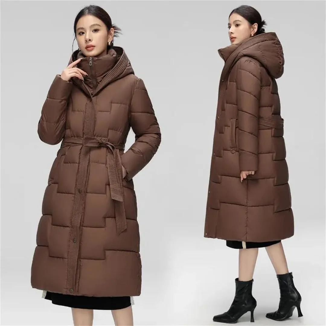Women's Elegant Temperament Down Cotton Coats Long Winter Jacket Puffer Parkas Hooded Cotton Coat Overcoat