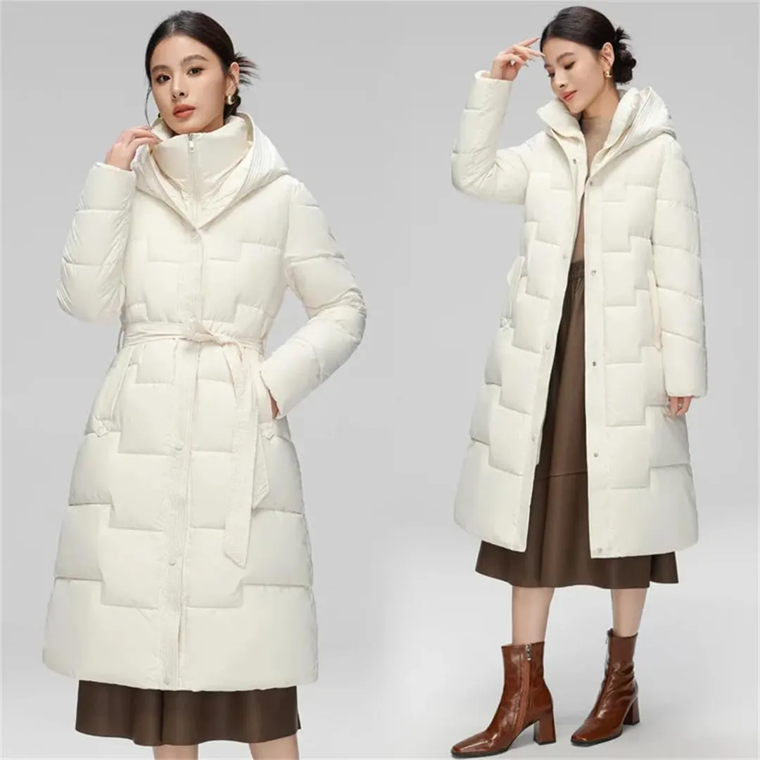 Women's Elegant Temperament Down Cotton Coats Long Winter Jacket Puffer Parkas Hooded Cotton Coat Overcoat