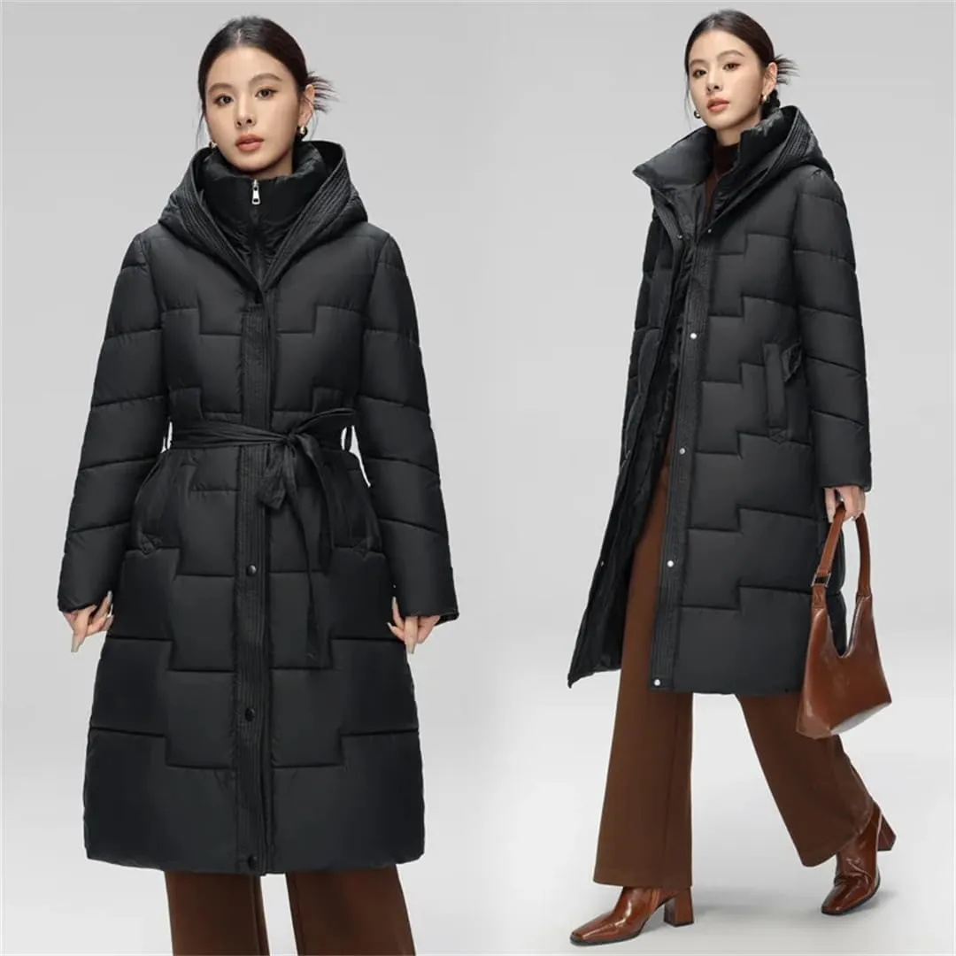 Women's Elegant Temperament Down Cotton Coats Long Winter Jacket Puffer Parkas Hooded Cotton Coat Overcoat