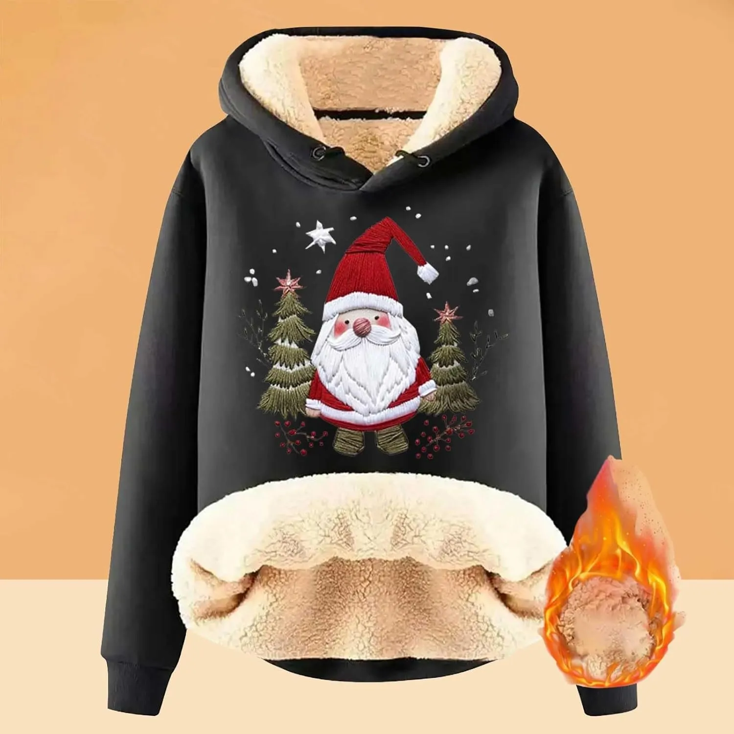 Women'S Fashion Daily Sweater And Velvet Thickened Warm Loose Hooded Pullover Women'S Christmas Hoodie Christmas