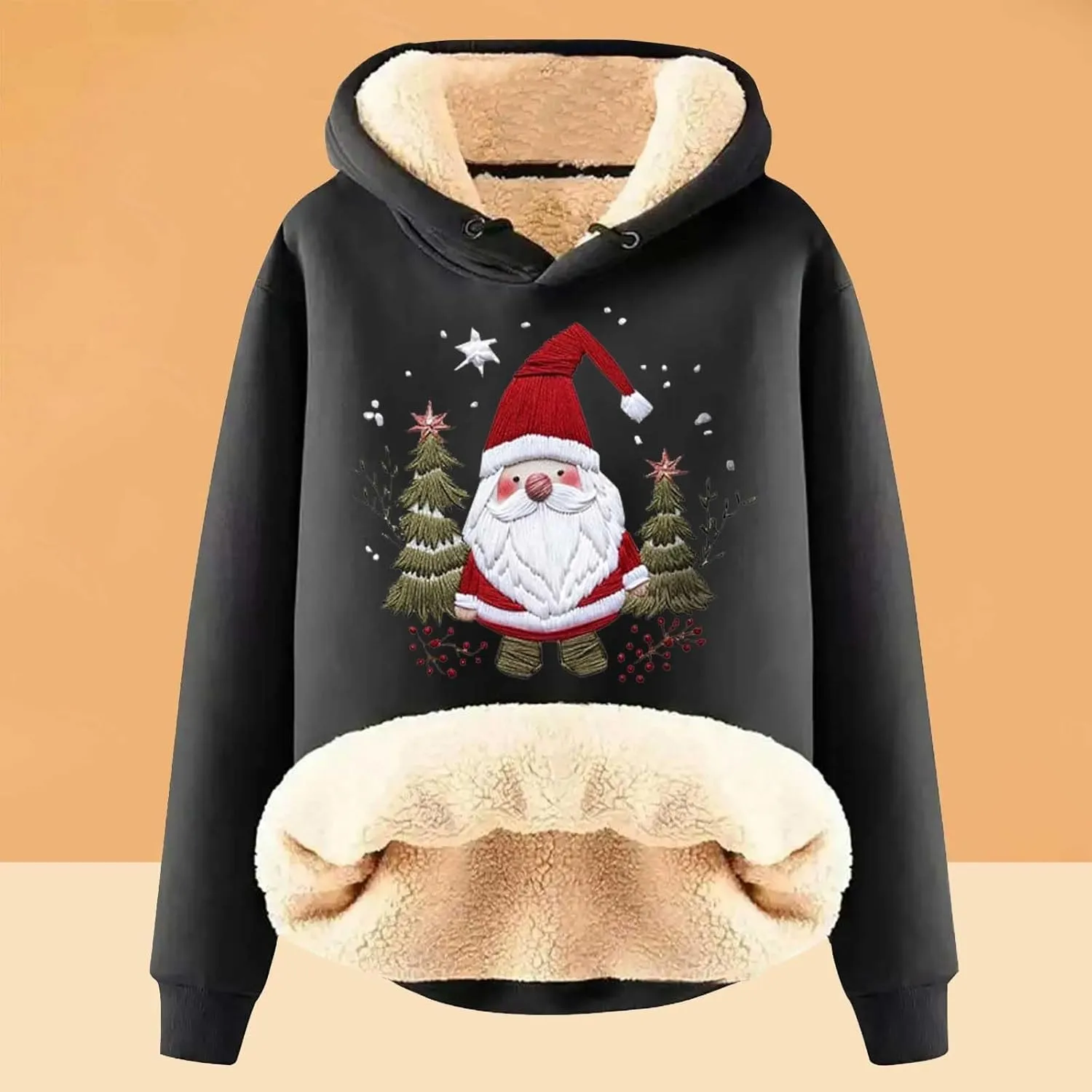 Women'S Fashion Daily Sweater And Velvet Thickened Warm Loose Hooded Pullover Women'S Christmas Hoodie Christmas