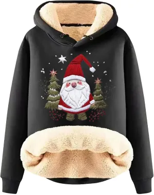 Women'S Fashion Daily Sweater And Velvet Thickened Warm Loose Hooded Pullover Women'S Christmas Hoodie Christmas