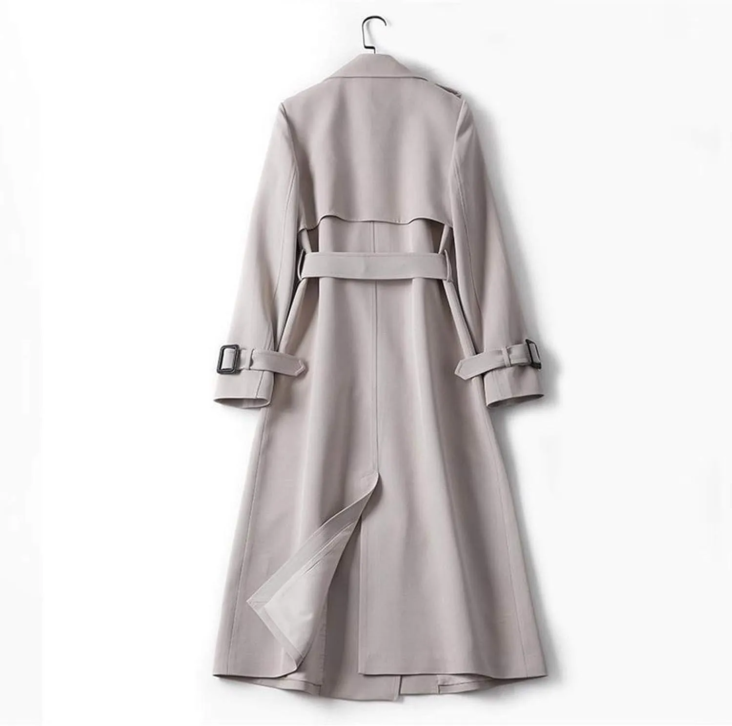 Womens Fashion Temperament Solid Trench Coats with Belt Double Breasted Long Windbreaker 2024 Casual Slim Work Coat