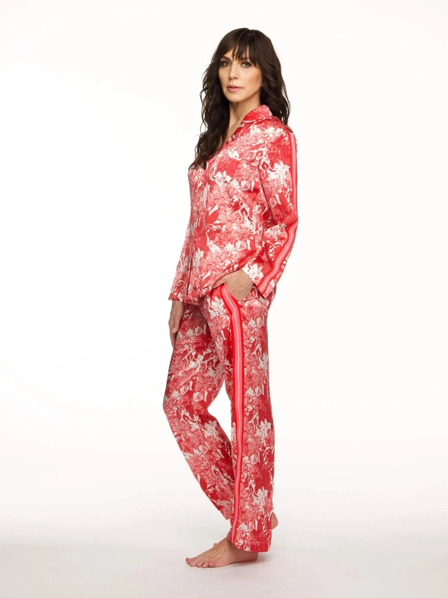 Women's Fire Lily Silk Pajama Set With Stripe
