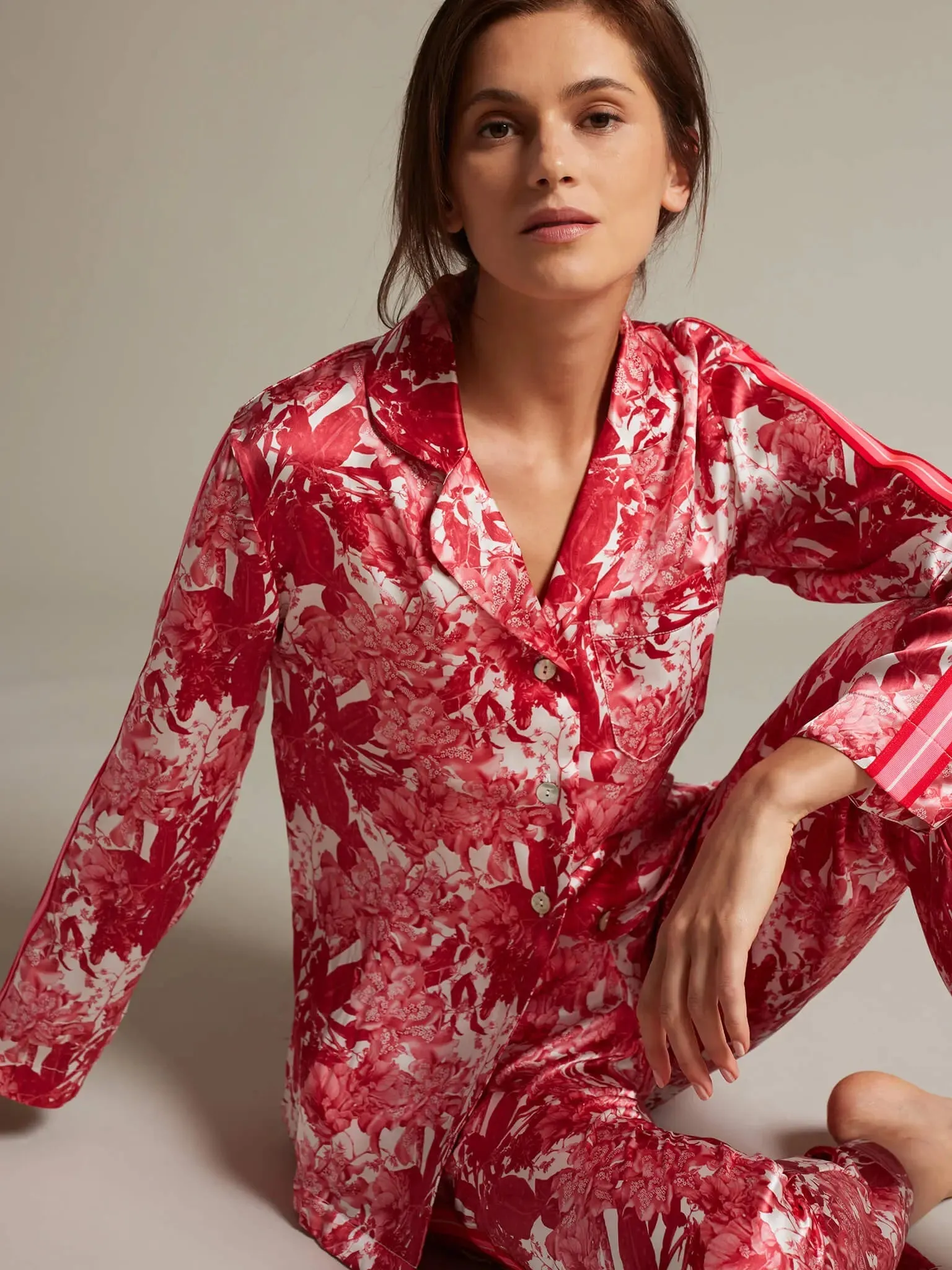Women's Fire Lily Silk Pajama Set With Stripe