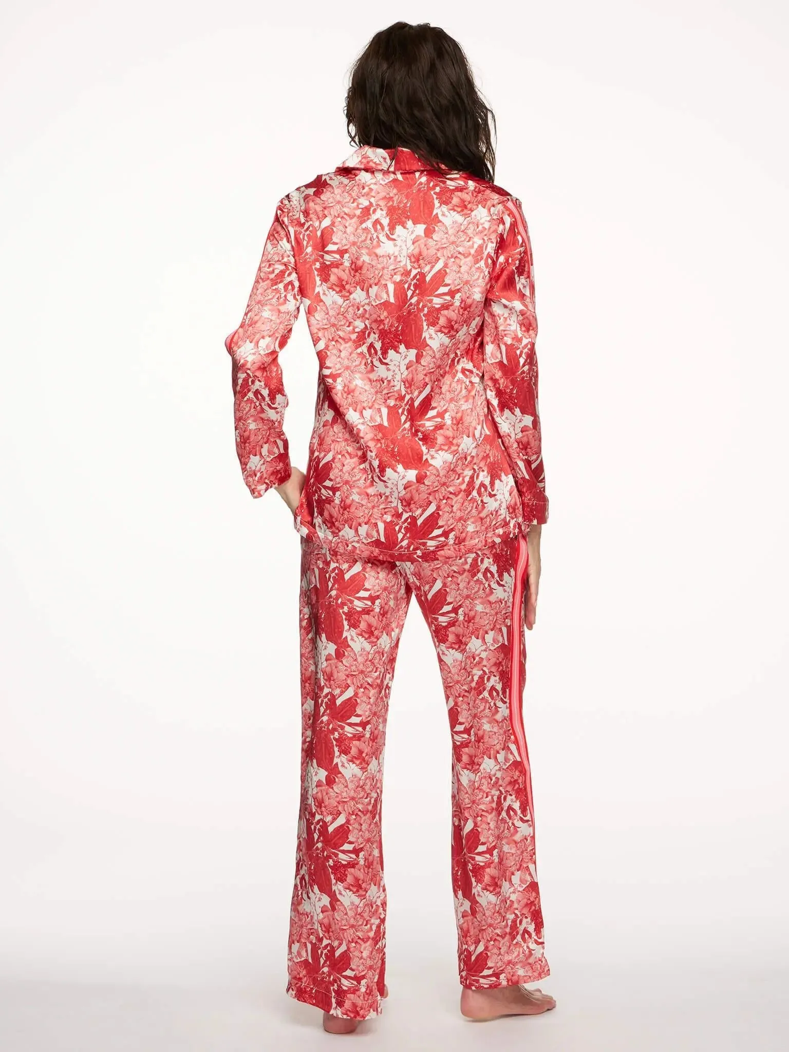 Women's Fire Lily Silk Pajama Set With Stripe