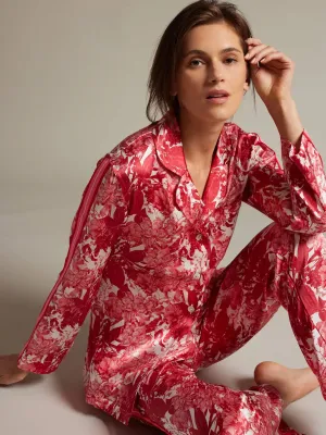 Women's Fire Lily Silk Pajama Set With Stripe