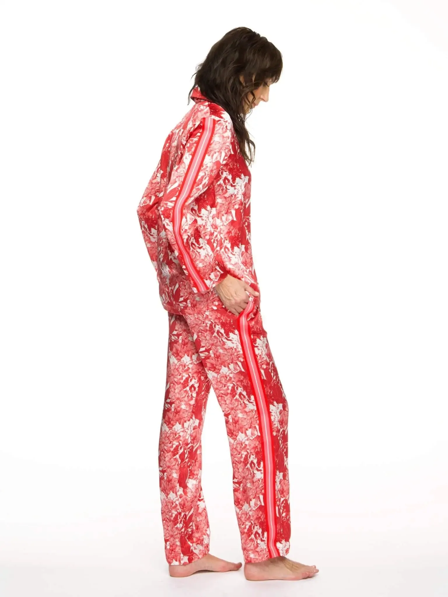 Women's Fire Lily Silk Pajama Set With Stripe