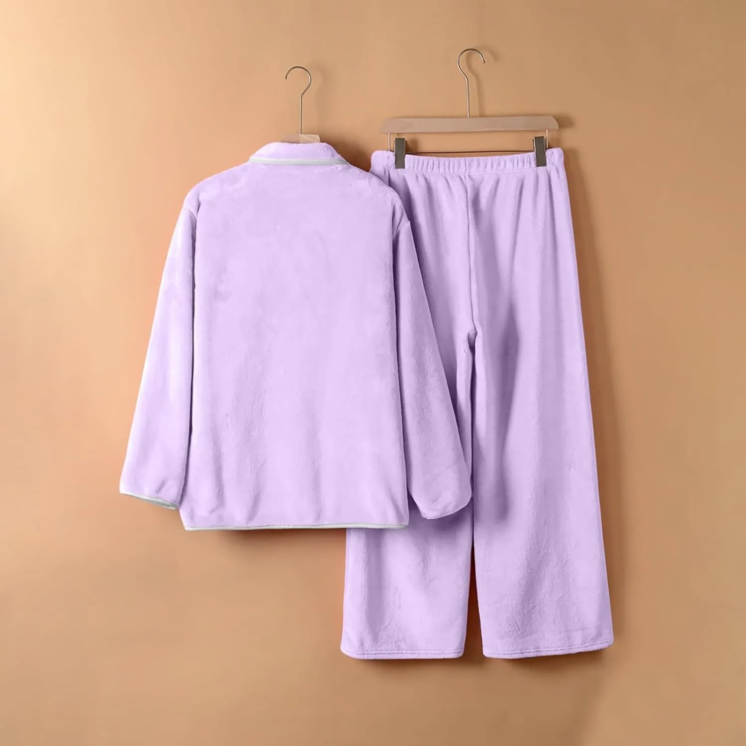 Womens Flannel Lounge Sets 2Pcs Winter Pajama Set Long Sleeve Button Down Soft Shirts Sleep Pants Cozy Loungewear