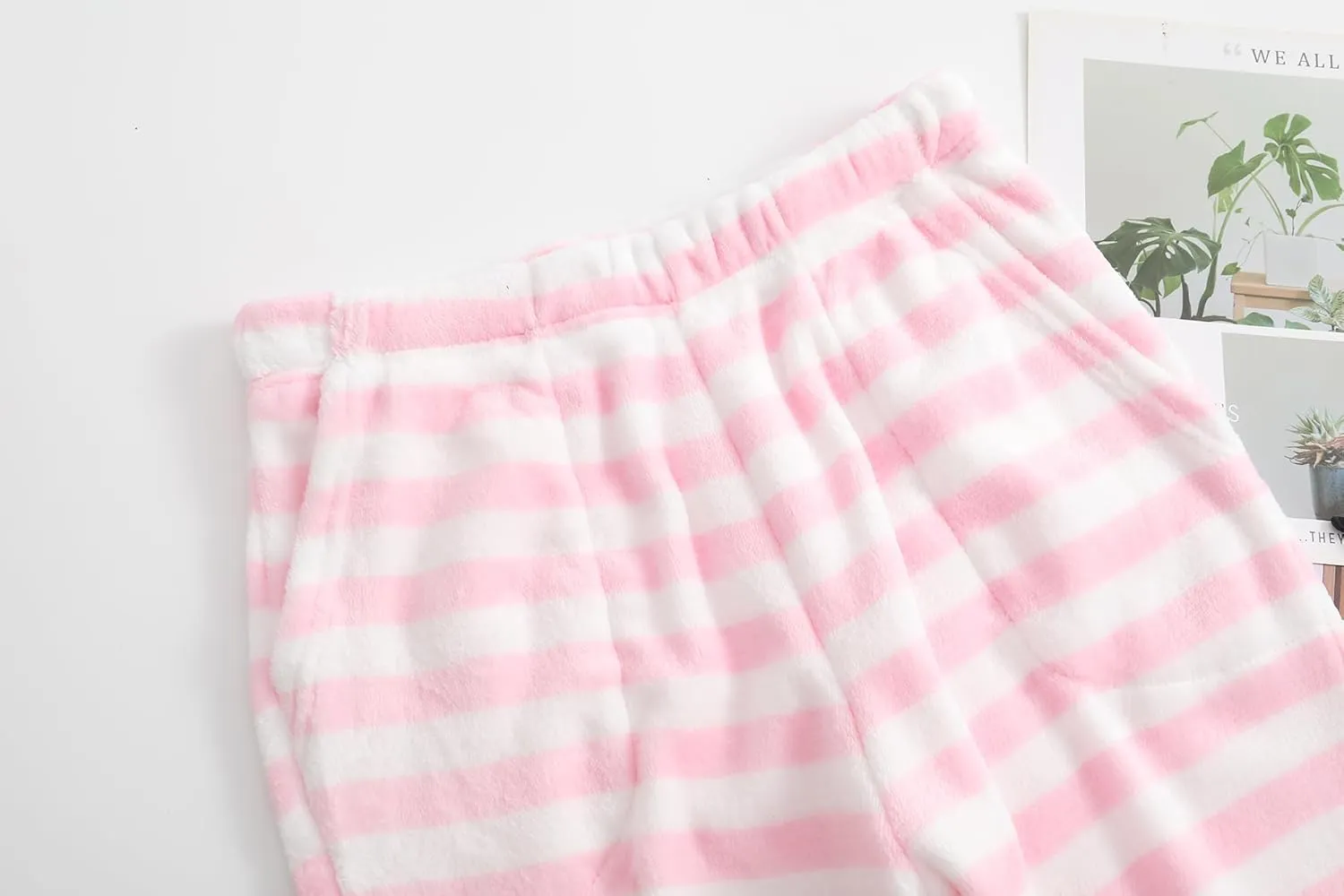 Womens Fuzzy Pajama Pants Elastic Waist Fluffy Pj Fleece Striped Pj Pants Comfy Lounge Sleepwear Pants with Pockets