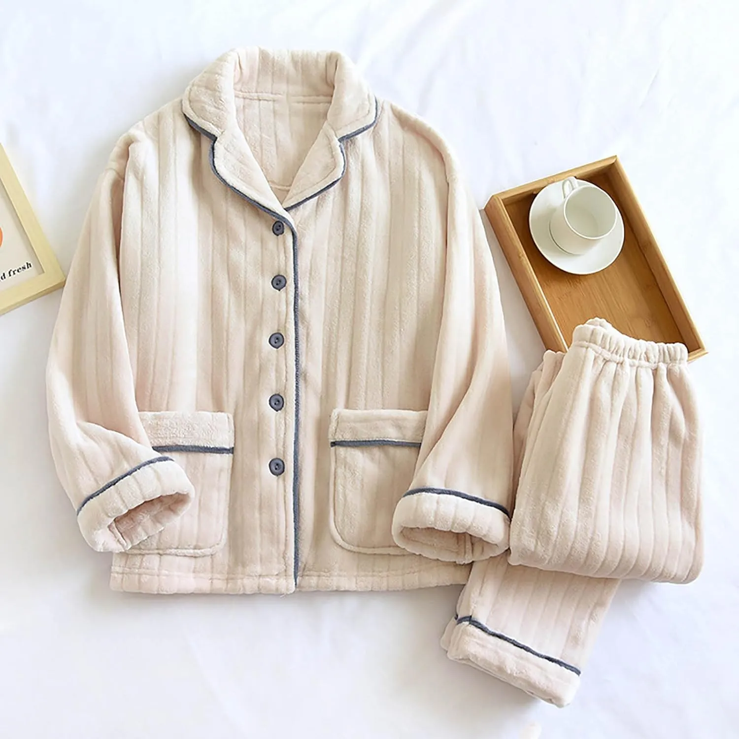 Women's Fuzzy Warm Fleece 2 Piece Pajamas Sets Winter Soft Sleepwear Fluffy Pajama Pullover Top Lounge Pants Set