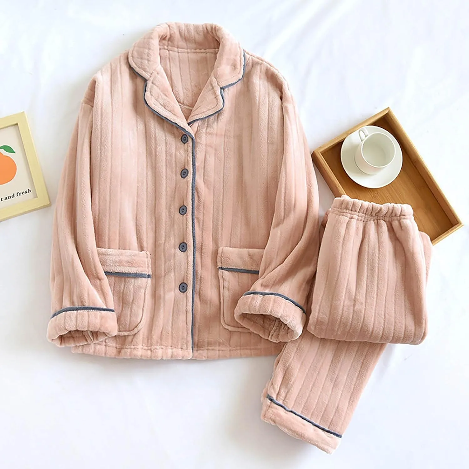 Women's Fuzzy Warm Fleece 2 Piece Pajamas Sets Winter Soft Sleepwear Fluffy Pajama Pullover Top Lounge Pants Set