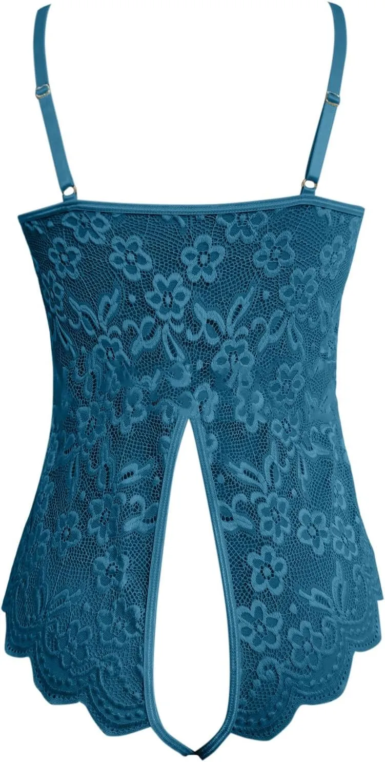Women's Lingerie Sets Soft Nightwear Floral Embroidery Sheer Teddy Babydoll Embroidery Leotard with Suspender Belt