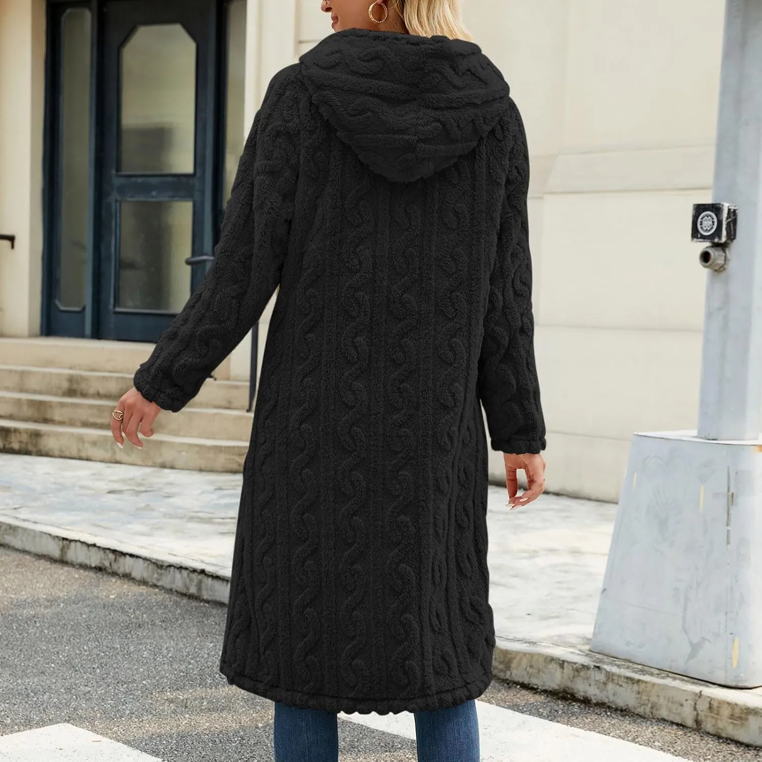 Womens Long Cardigan Sweaters Open Front Cable Knit Maxi Outerwear Trendy Hooded Jacket Fall Winter Warm Clothes