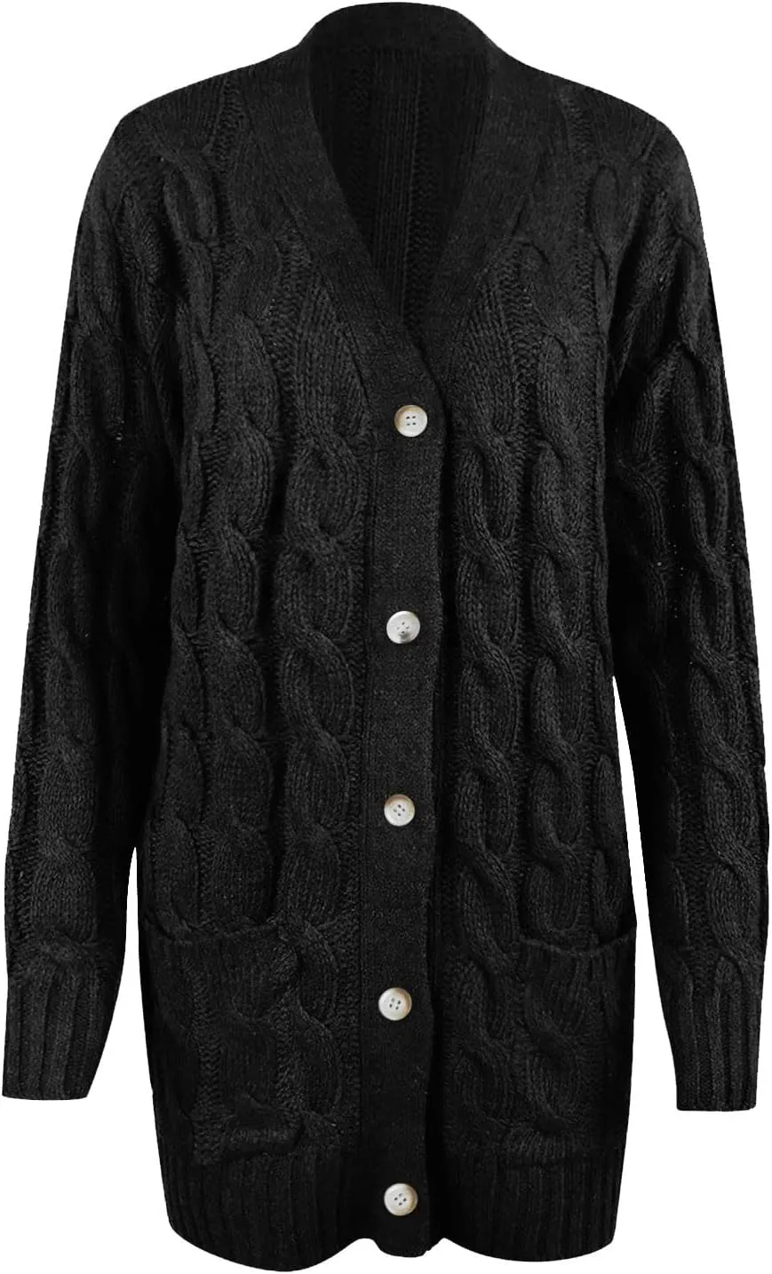 Women's Long Sleeve Open Front Knitted Cardigan Sweater, Button Down Chunky Pullover Outwear Coat
