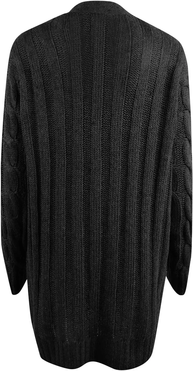 Women's Long Sleeve Open Front Knitted Cardigan Sweater, Button Down Chunky Pullover Outwear Coat
