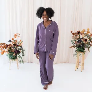 Women's Long Sleeve Pajama Set in Currant with Cloud Trim
