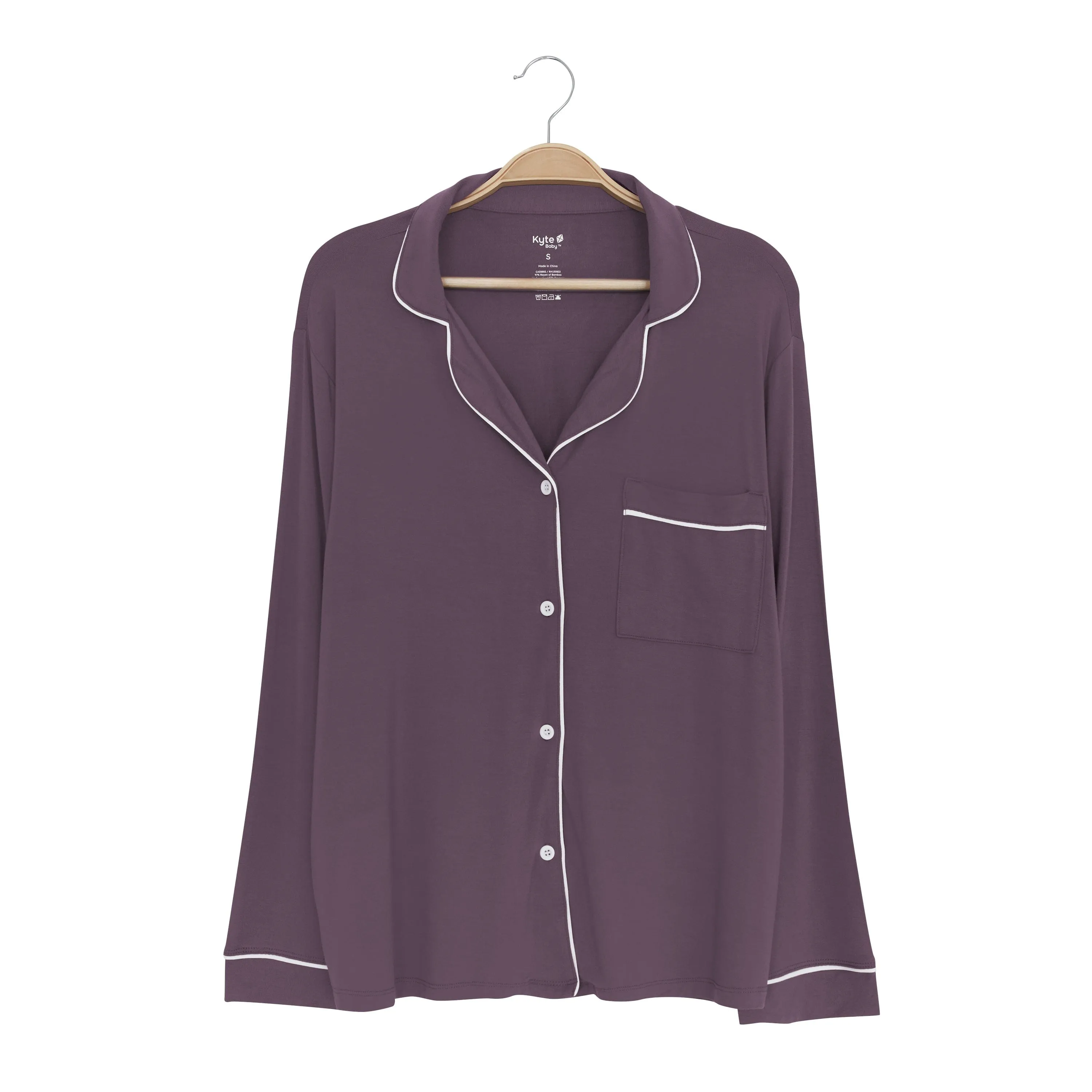 Women's Long Sleeve Pajama Set in Currant with Cloud Trim