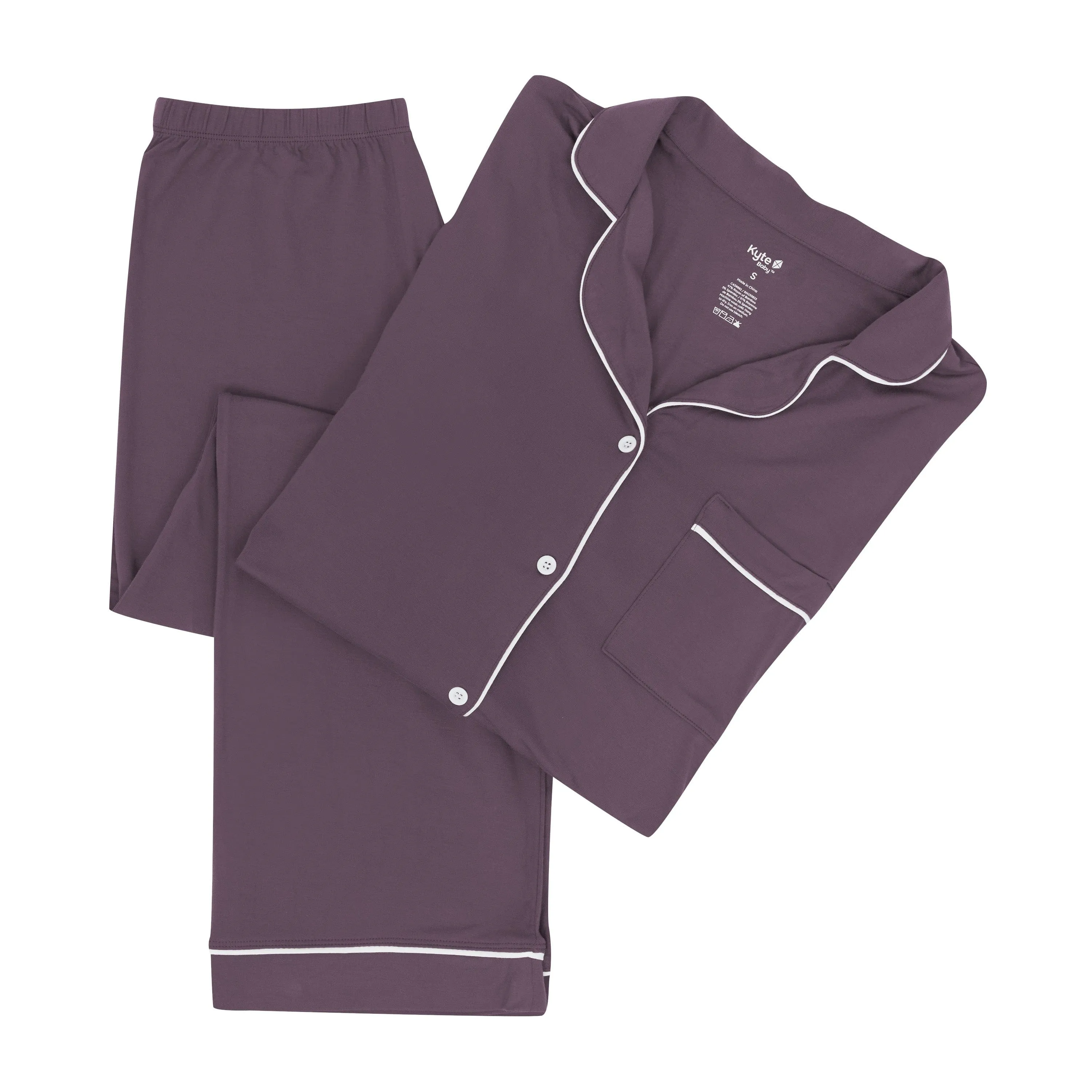 Women's Long Sleeve Pajama Set in Currant with Cloud Trim
