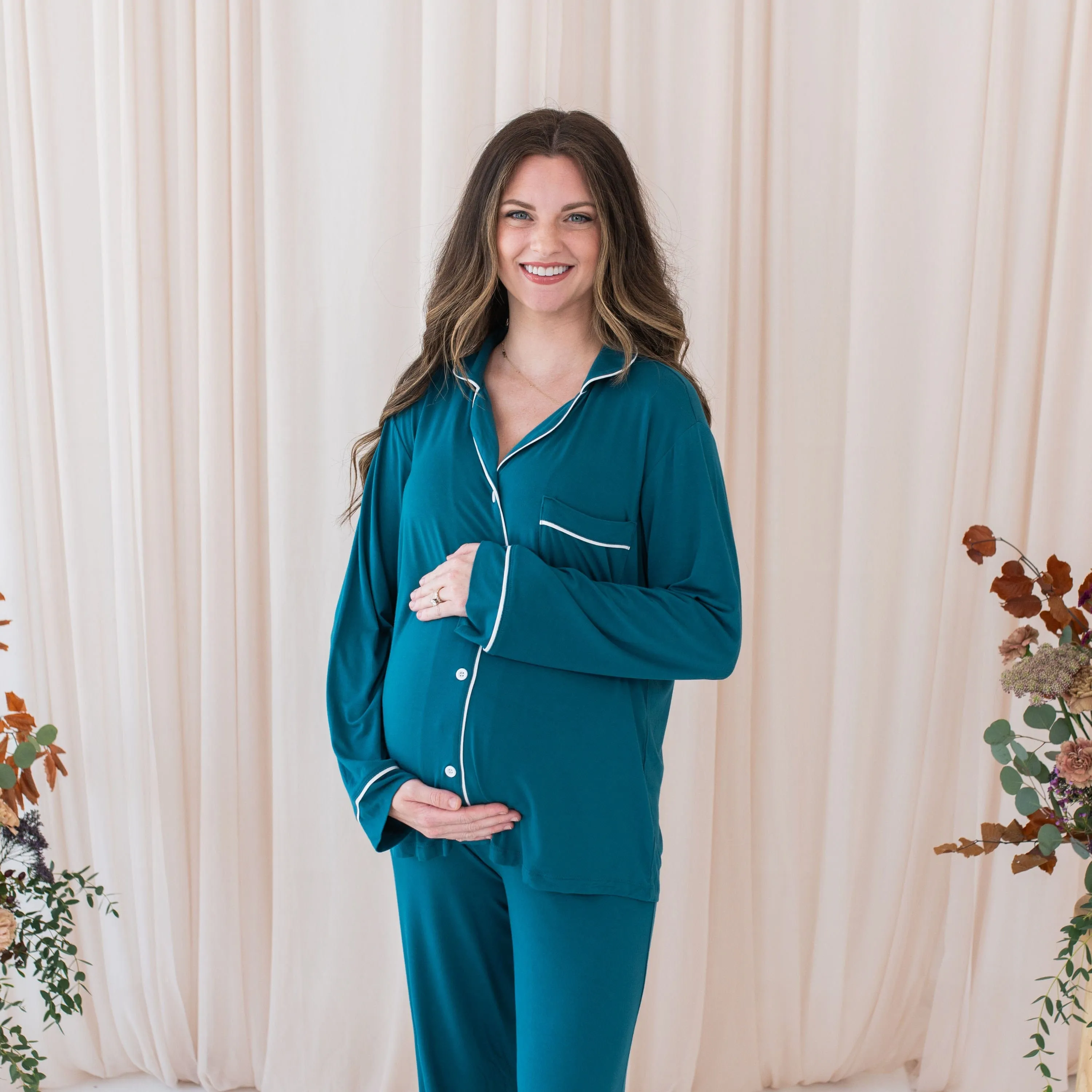 Women's Long Sleeve Pajama Set in Loch with Cloud Trim