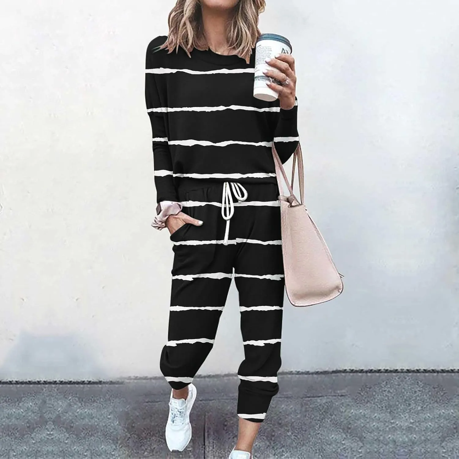 Women's Long Sleeve Sleepwear Women's Two- Solid Casual Top Pants Sets Long Sleeve Wear Sports Suit Pajamas Set