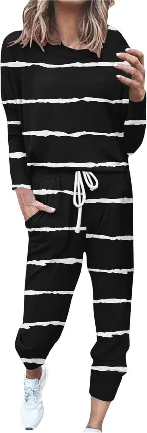 Women's Long Sleeve Sleepwear Women's Two- Solid Casual Top Pants Sets Long Sleeve Wear Sports Suit Pajamas Set