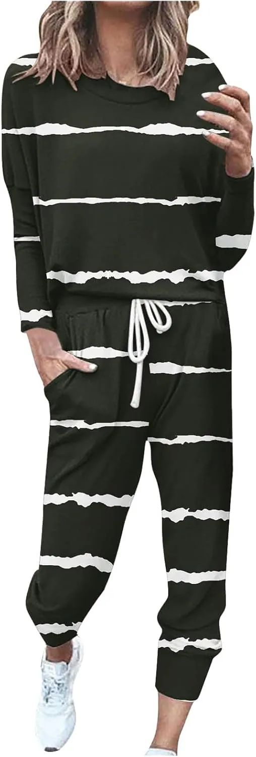 Women's Long Sleeve Sleepwear Women's Two- Solid Casual Top Pants Sets Long Sleeve Wear Sports Suit Pajamas Set