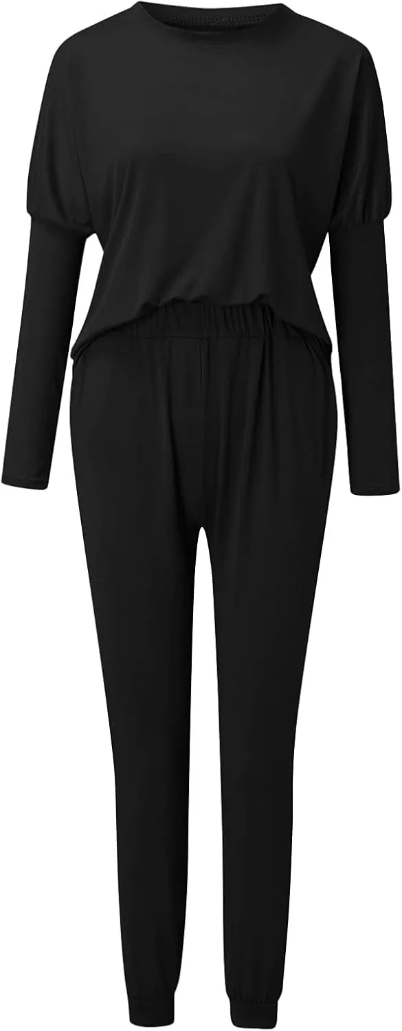 Women's Long Sleeve Sleepwear Women's Two- Solid Casual Top Pants Sets Long Sleeve Wear Sports Suit Pajamas Set