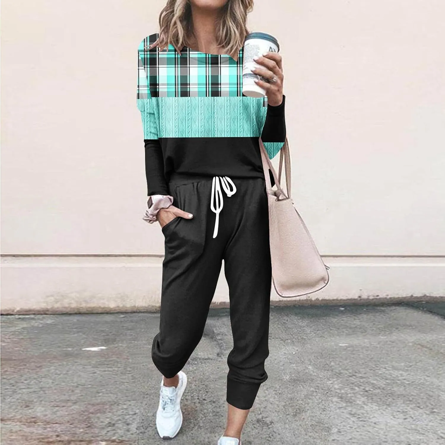 Women's Long Sleeve Sleepwear Women's Two- Solid Casual Top Pants Sets Long Sleeve Wear Sports Suit Pajamas Set