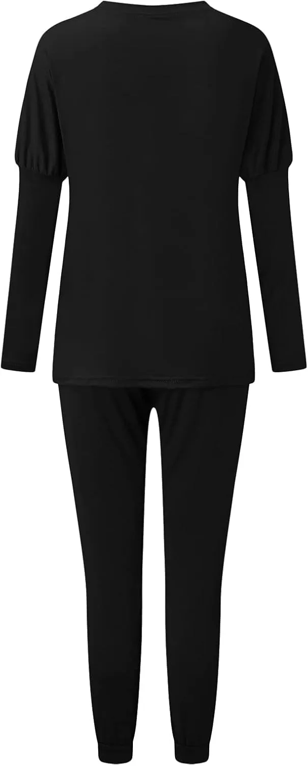 Women's Long Sleeve Sleepwear Women's Two- Solid Casual Top Pants Sets Long Sleeve Wear Sports Suit Pajamas Set
