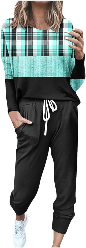 Women's Long Sleeve Sleepwear Women's Two- Solid Casual Top Pants Sets Long Sleeve Wear Sports Suit Pajamas Set