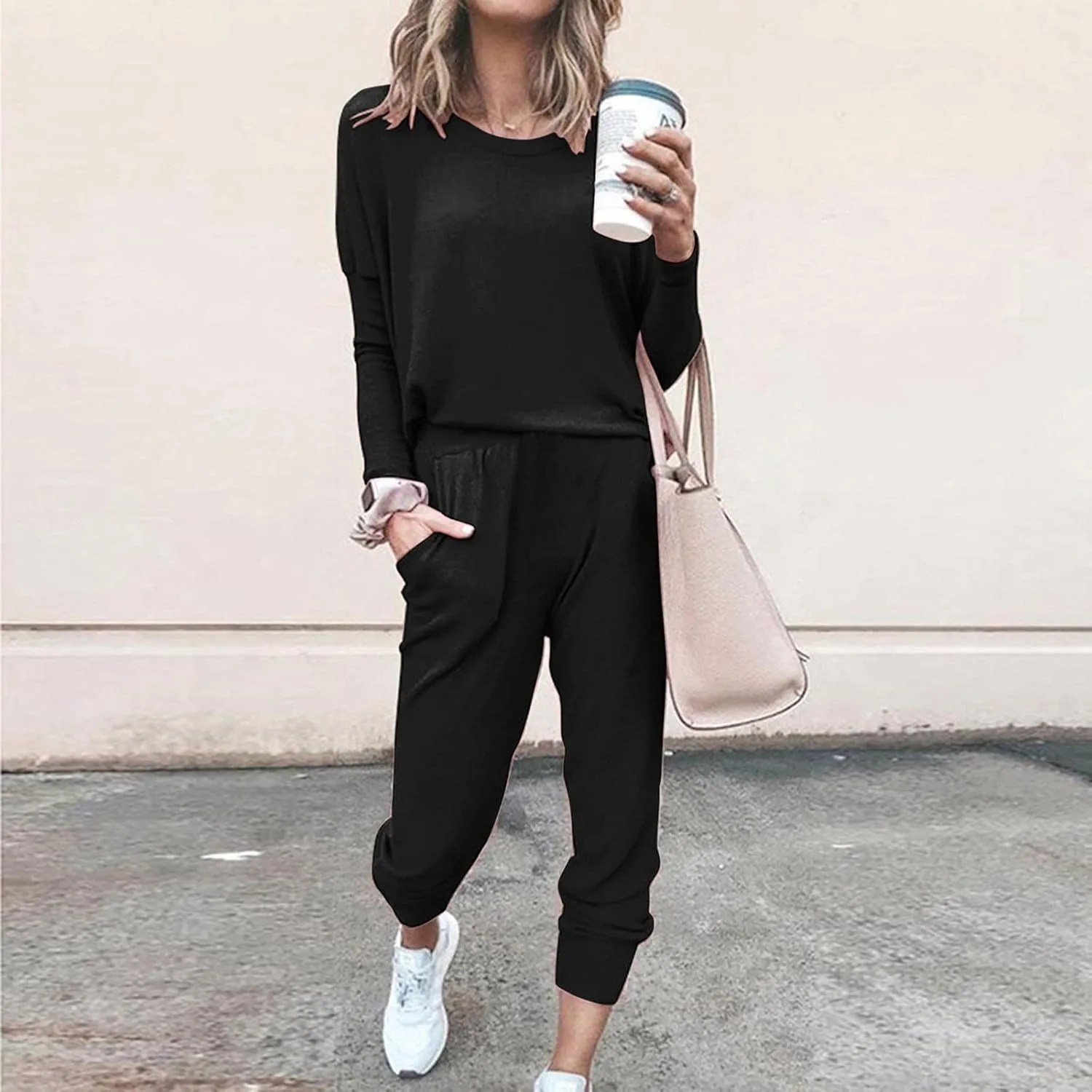 Women's Long Sleeve Sleepwear Women's Two- Solid Casual Top Pants Sets Long Sleeve Wear Sports Suit Pajamas Set