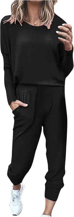 Women's Long Sleeve Sleepwear Women's Two- Solid Casual Top Pants Sets Long Sleeve Wear Sports Suit Pajamas Set