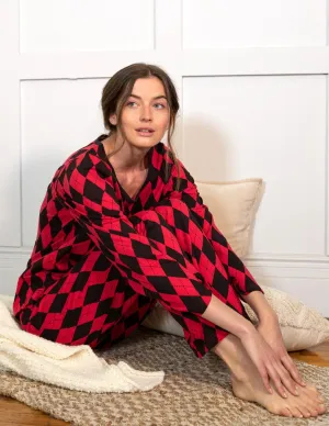 Women's Loose Fit Red & Black Argyle Pajamas