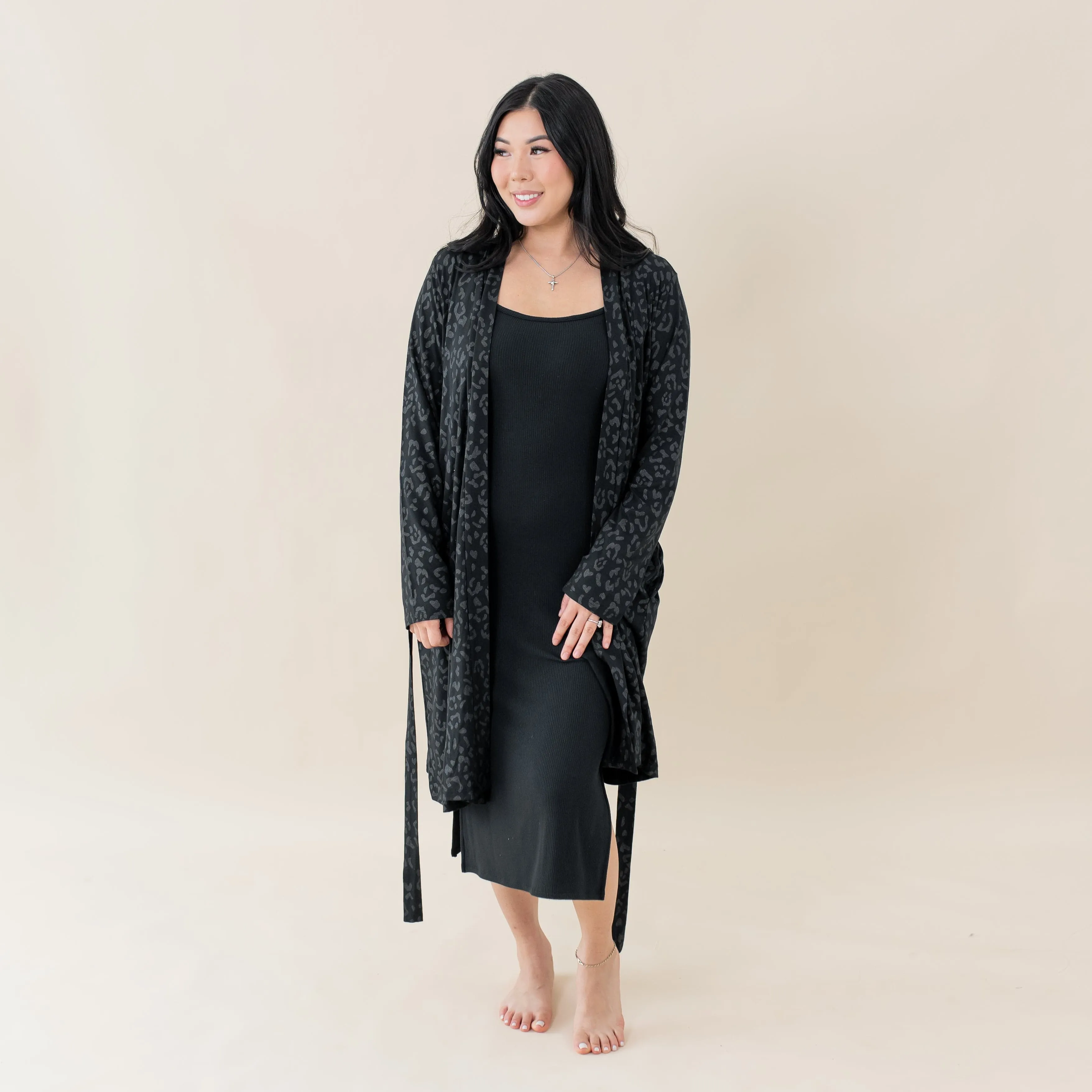 Women's Lounge Robe in Midnight Leopard