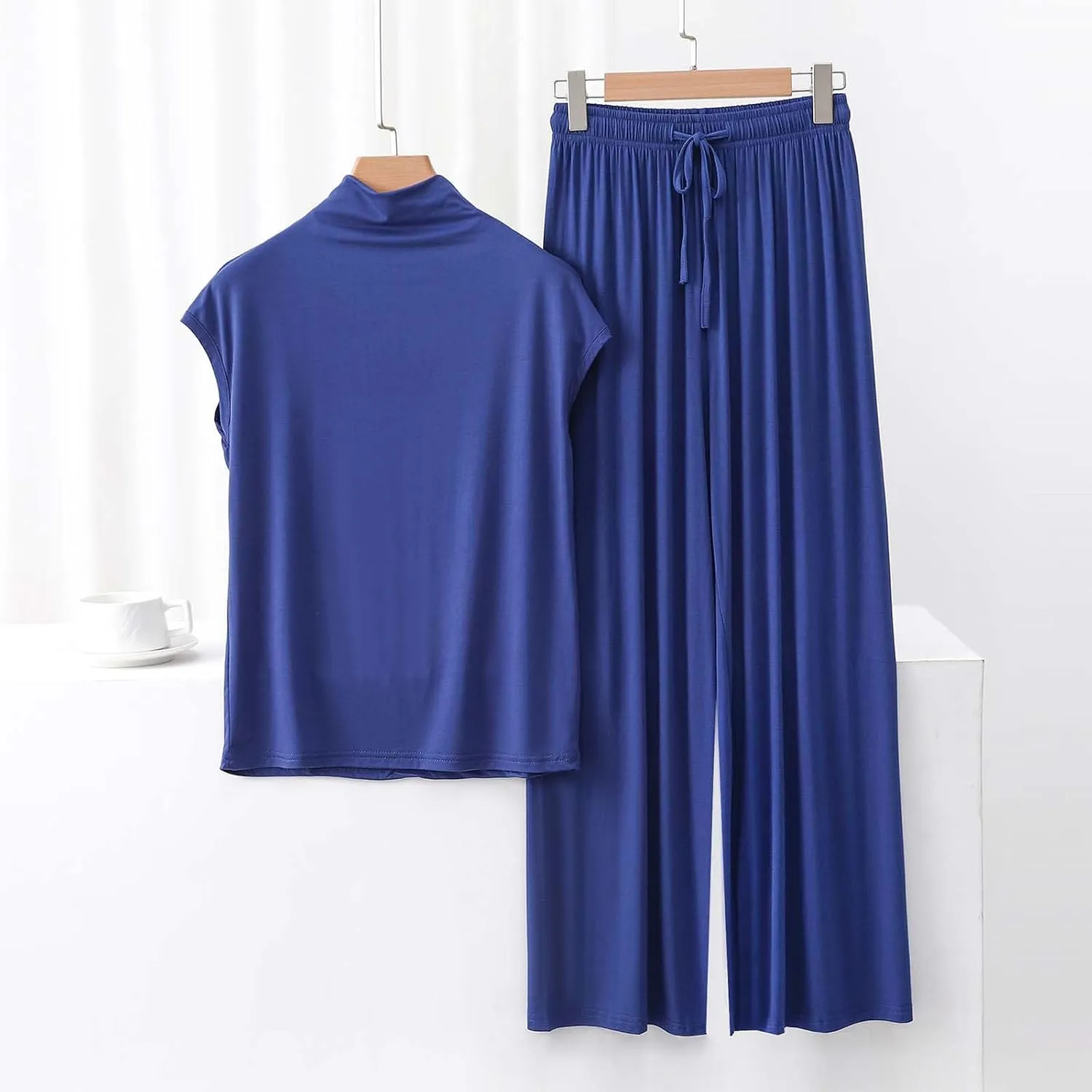 Women's Lounge Set Turtleneck Sleeveless Tops and Drawstring Long Pants Soft Comfy Pajama Sets 2 Piece Sleepwear Sets