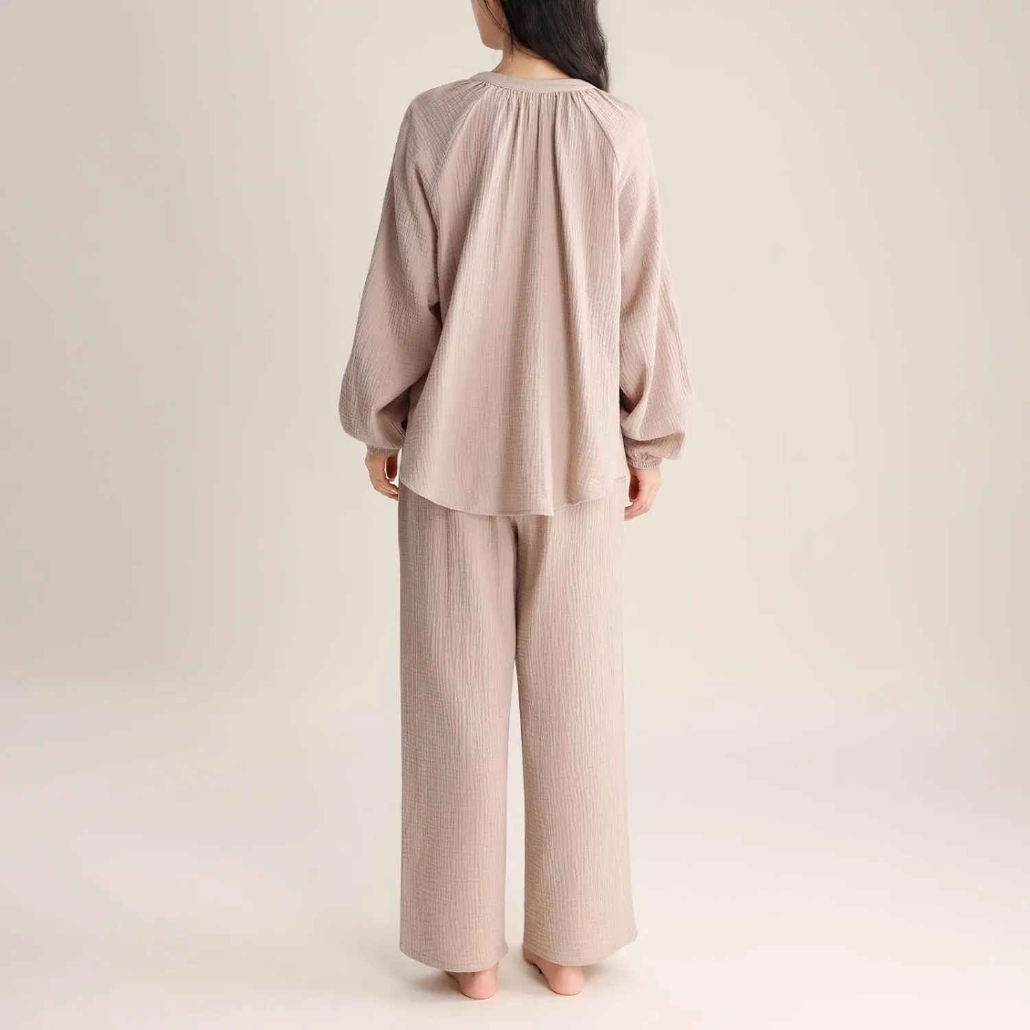 Women's Lounge Sets V Neck Long Sleeve Nightwear and Pockets Long Pants Casual Comfy Loose 2 Piece Sleepwear Outfits