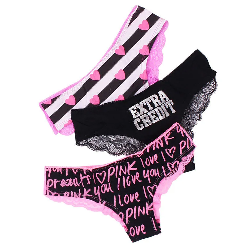 Women's Low Waist 3-Pieces Panties With Lace