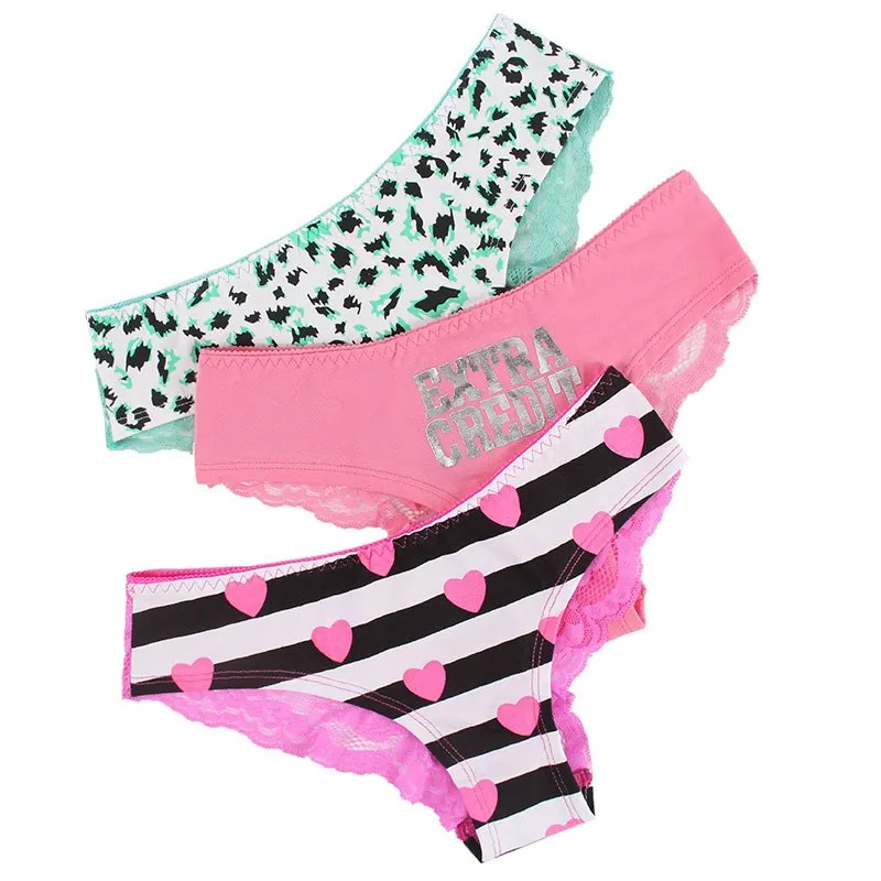 Women's Low Waist 3-Pieces Panties With Lace